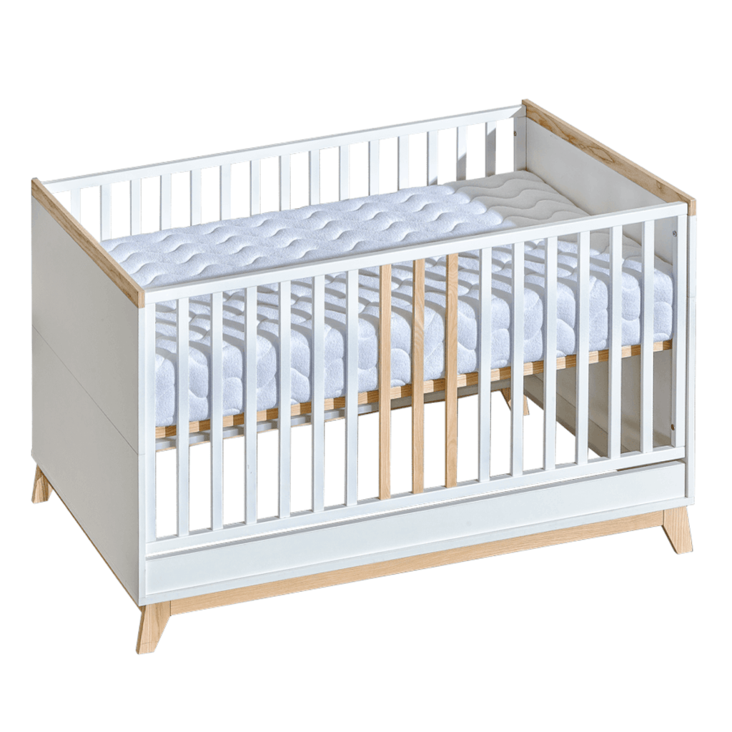 Cozy Leni - NORDIK | Babybett 140×70 mit Umbaumöglichkeit zum Kinderbett | Eschenholz + weiß - Betten & Bettgestelle